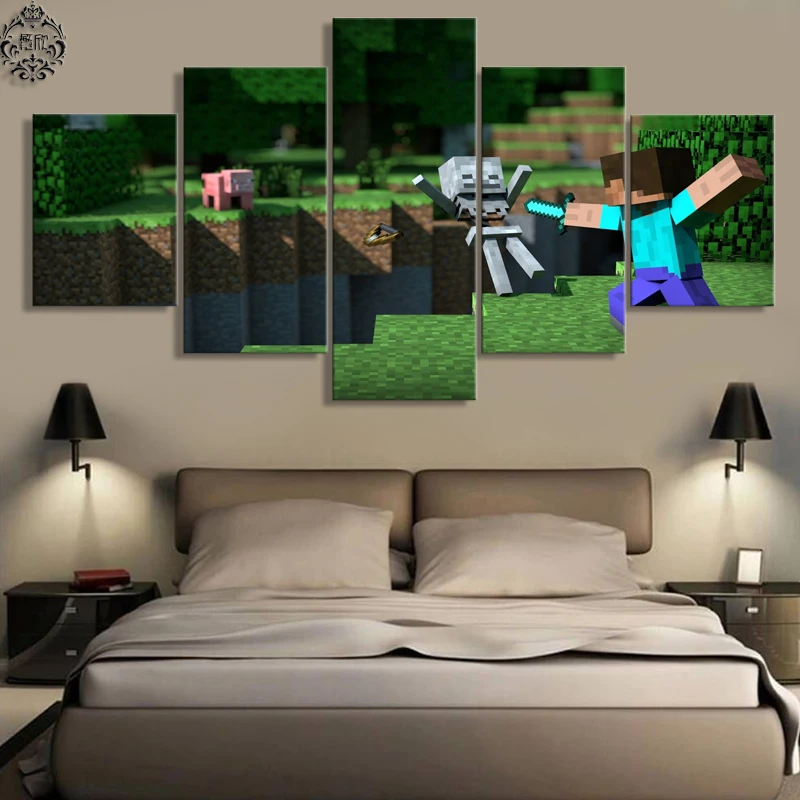 

5 Pieces Home Decor Canvas Painting Minecraft Game Poster Wall Art Pictures Canvas Printed Modern Artwork Pictures Wall Decor
