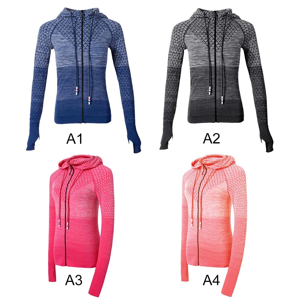 На молнии, длинный рукав, для йоги рубашка Бесшовные спортивный верхняя одежда для девочек, стильные рубашки-поло Для женщин пальто для фитнеса Беговая Спортивная Куртка Топы