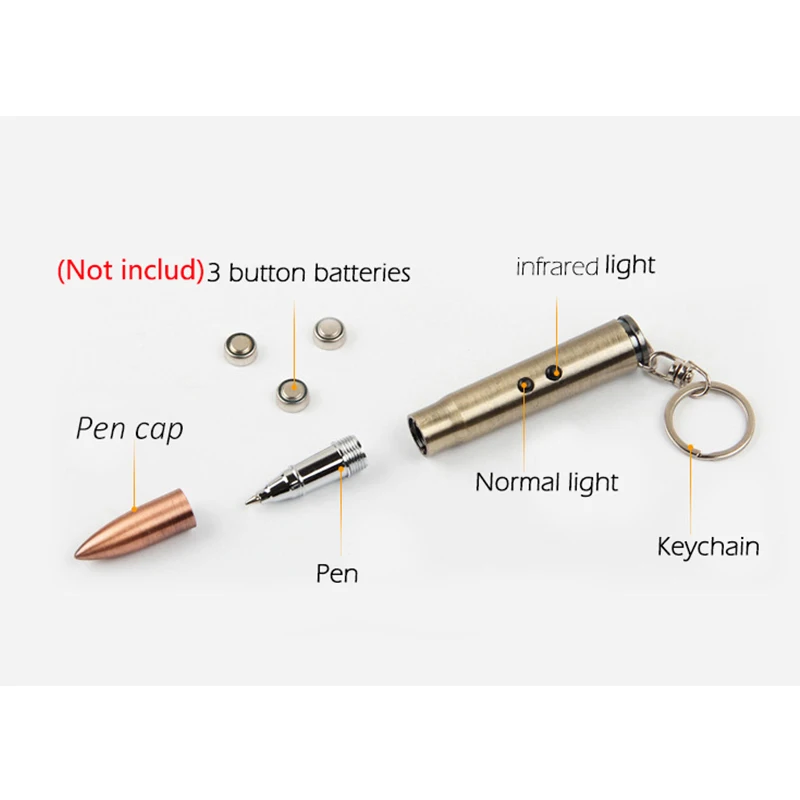 Outdoor Self-defense Flashlight Bullet Shaped Tactical Pen Tactical Pen Multifunctional Survival EDC Light+Ballpoint+Keychain
