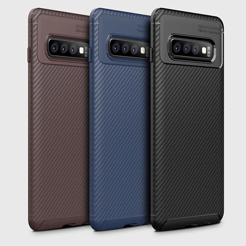 

Carbon Fiber Style Case For Samsung Galaxy S10 e S 10 9 5G + Plus Shockproof Froested Soft TPU Gel Case Cover Skin