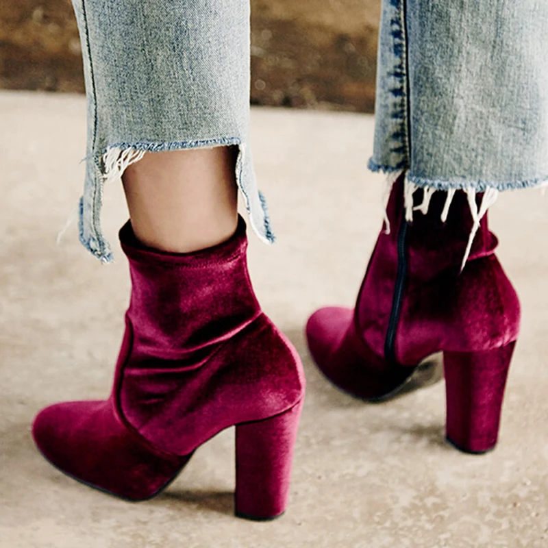 

Winter Boots Hot Sale 2016 Spring And Autumn New Round Thick With All-match Velvet Side Zipper Fashion Sexy High-heeled Boots