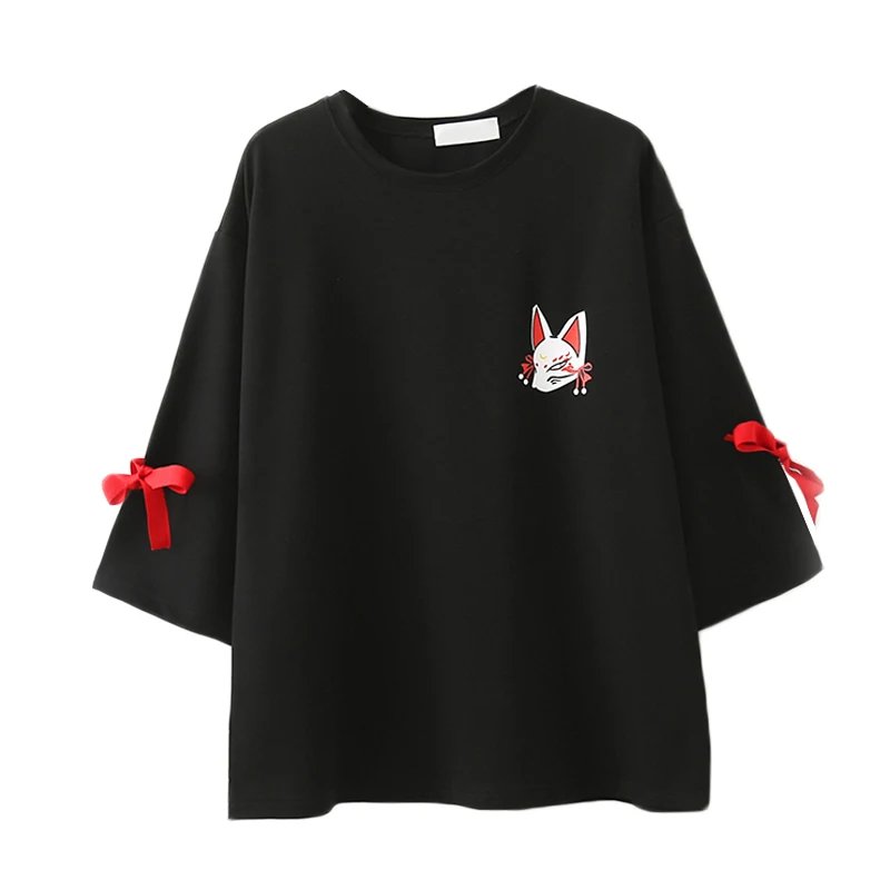 

Retro fox print T Shirt Harajuku Japanese Funny Bowknot Kawaii Tops Female Tee Tshirt Cos Clothing
