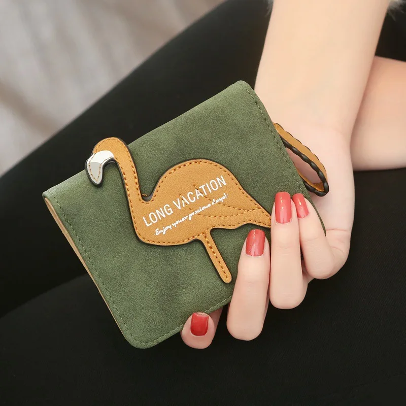 

INONE Applique Flamingo Cards Cash Mini Wallet for Women Men 2019 Vegan Leather Dull Polilshed Unisex Coin Bag Pouch Purse