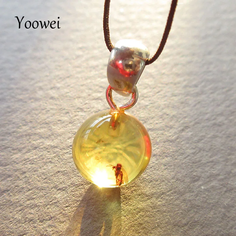 

Yoowei 9mm Amber Insect Pendant for Unisex Flying Animal S925 Silver Small Bright Gift Natural Amber Pendant Necklace Wholesale
