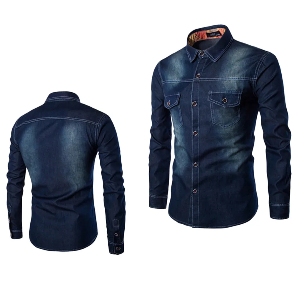 JAYCOSIN мужская осенне-зимняя винтажная однотонная джинсовая рубашка с длинными рукавами, топ-блузка, мужская одежда, рубашки для мужчин
