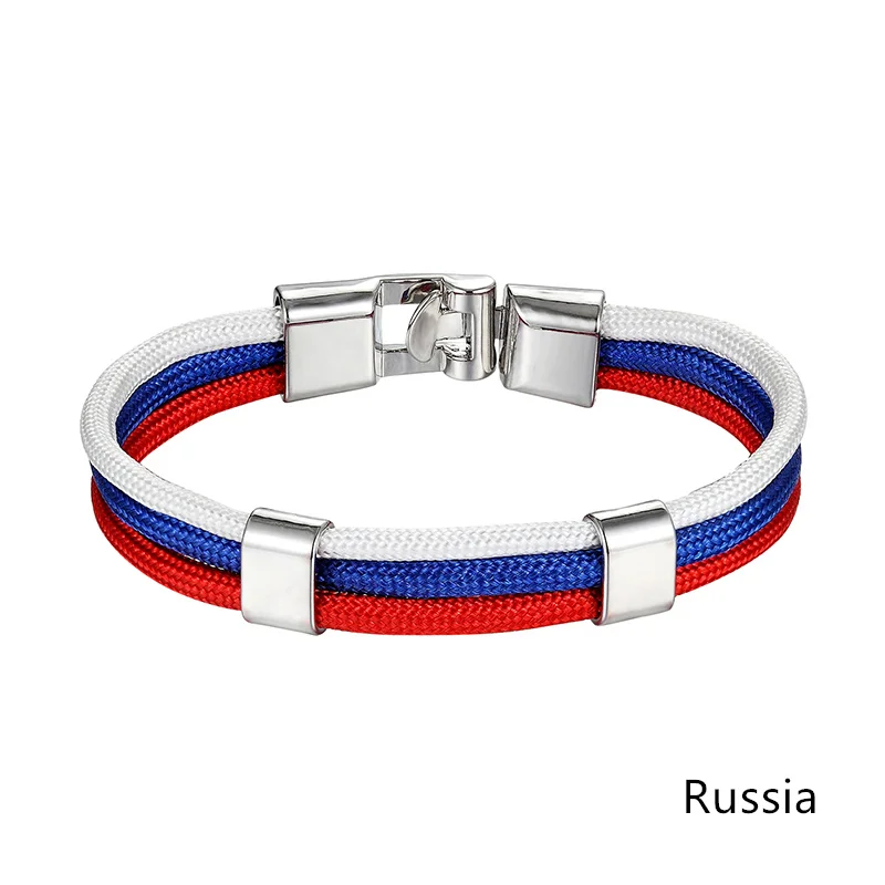 JAAFAR New Fashion Country Russia Flag Nylon Rope Leather Bracelets Fashion Knit Bandages Charm Men's Sports Bracelets