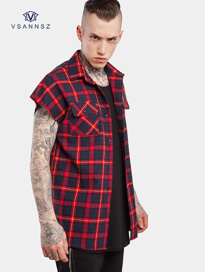Compare Prices On Sleeveless Shirt Plaid- Online Shopping/Buy Low Men's Long Flash Side Zipper Sleeveless Plaid Shirt 2017 Spring/Summer New Fashion VSANNSZ - Compare Prices On Sleeveless Shirt Plaid- Online Shopping/Buy Low
