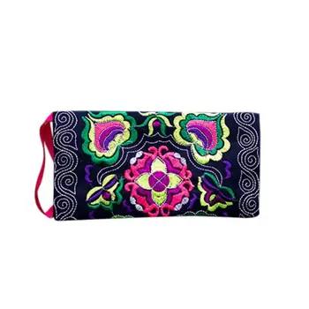 

Women Ethnic Handmade Embroidered Wristlet Clutch Bag Vintage Purse Wallet black red green 21X11cm creative Coin Purse