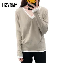 HZYRMY 2018Spring and Autumn New Women's Cashmere Sweater Fashion Loose V-neck Solid Shirts Wool Knit Pullover soft Warm Sweater HZYRMY 2018Spring and Autumn New Women's Cashmere Sweater Fashion Loose V-neck Solid Shirts Wool Knit Pullover soft Warm Sweater
