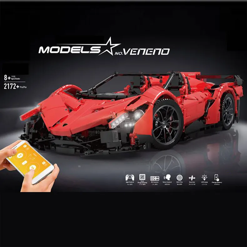 

Mould King Technic 13079 App RC Car The New MOC-10559 Veneno Roadster With Motor Function Building Blocks Bricks Kids Rc Toys