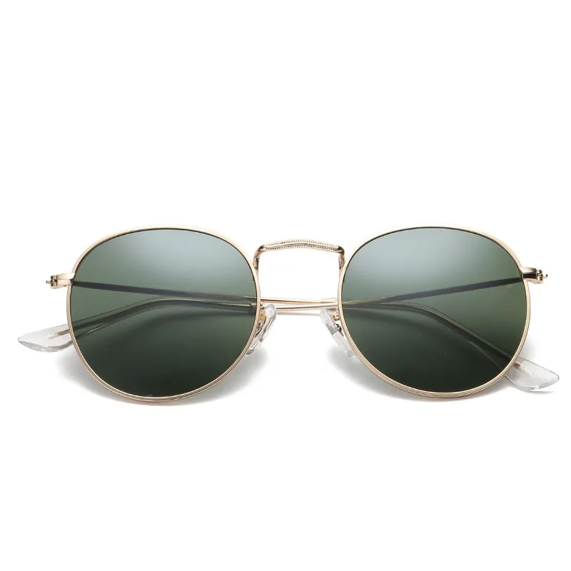 Круглые Солнцезащитные очки с металлической оправой, яркое светоотражающее покрытие, линзы, солнцезащитные очки для женщин, бренд oculos gafas de sol feminino mujer - Цвет линз: Gold DarkGreen