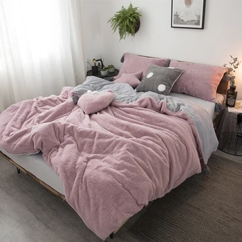 

Pink Gray White Soft Winter Thick Fleece Fabric Girl Bedding set Velvet Flannel Duvet Cover Bed Linen Fitted Sheet Pillowcases