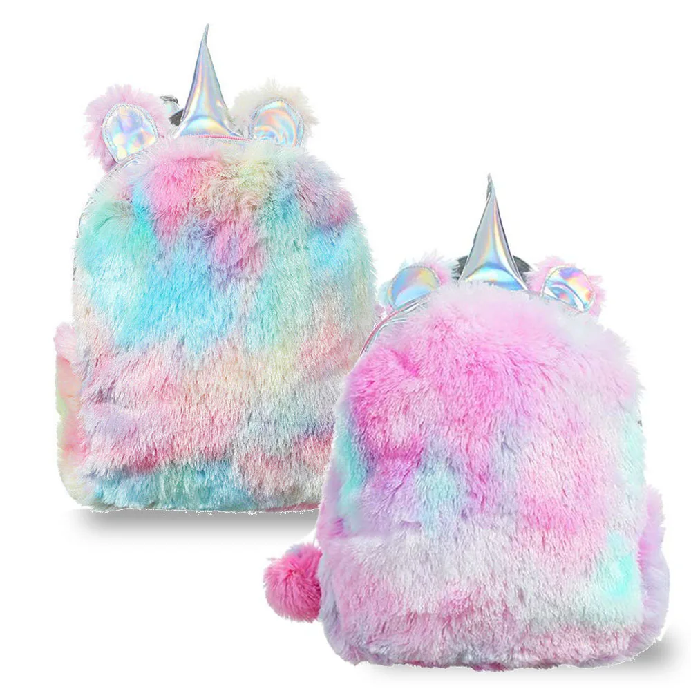 

Women Girls Rainbow Unicorn Backpack Plush School Rucksack Zipper Bags Kawaii Colorful Animal School Bags For Babies Baby