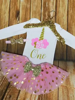 

customize name glitter 1st unicorn first birthday bodysuit onepiece Tutu Dress romper Outfit Set baby shower party gifts
