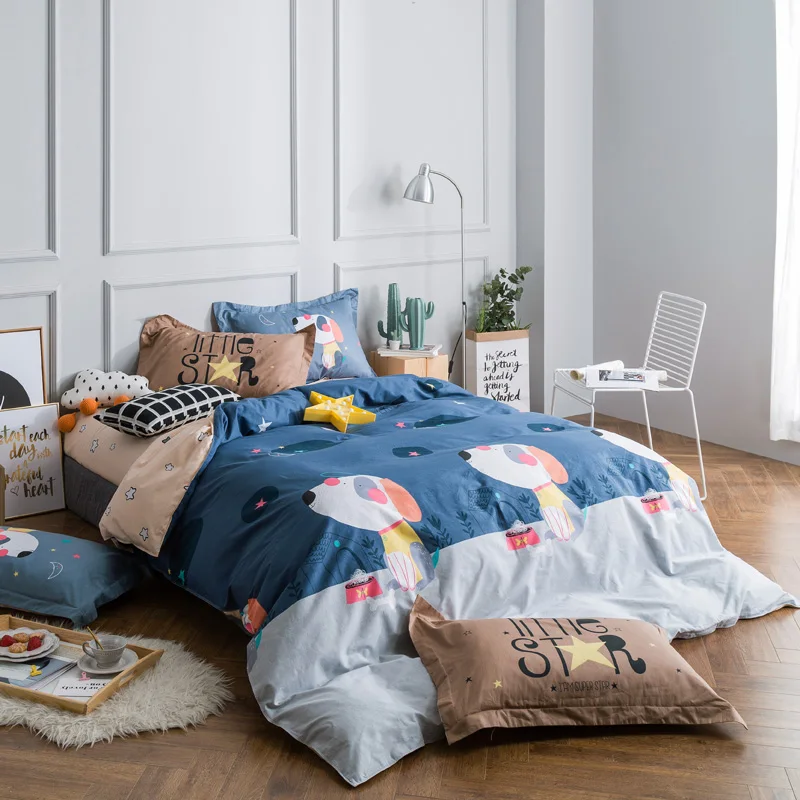 

PAPA&MIMA Cartoon style bedding set Dogs in the village print duvet cover sets sheet and pillowcase 100% cotton for queen size