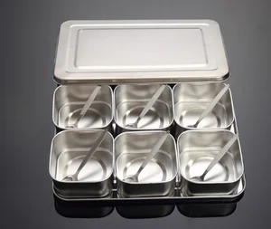 Japanese Stainless Steel Seasoning Box Set Creative Seasoning Jar 6 Grid 8 Grid Optional With Lid Kitchen Health Spice Box Q221