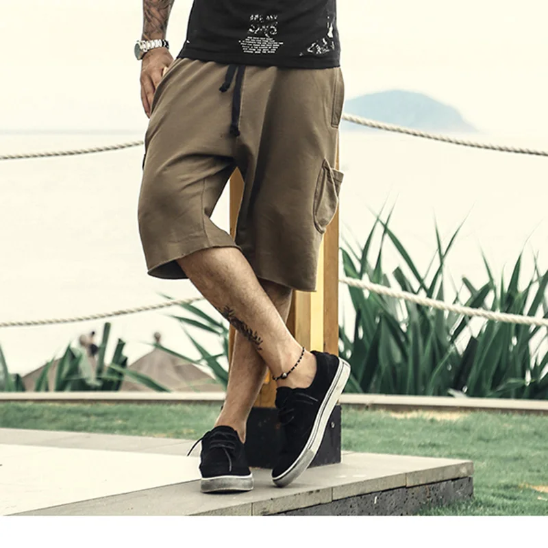 

Summer new fashion men casual cotton shorts joggers short men comfortable loose hip hop beach brand solid pockets shorts K316