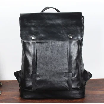 

Men's Backpack PU Leather Backpack Black Travel Bags Classic Male Laptop Backpack For Boy School Bags Mochila