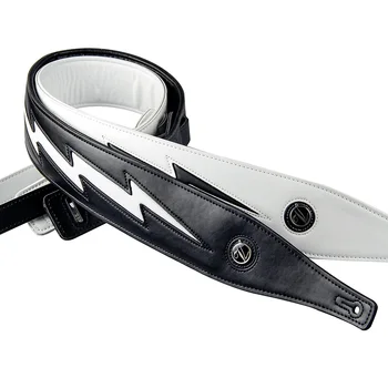 

BATESMUSIC black white High quality Leather Guitar Strap unique Lightning Comfortable Acoustic Electric Bass Strap