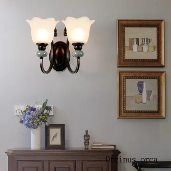 American country blue creative ceramics wall lamp living room corridor bedroom bedside lamp European style simple LED wall lamp American country blue creative ceramics wall lamp living room corridor bedroom bedside lamp European style simple LED wall lamp