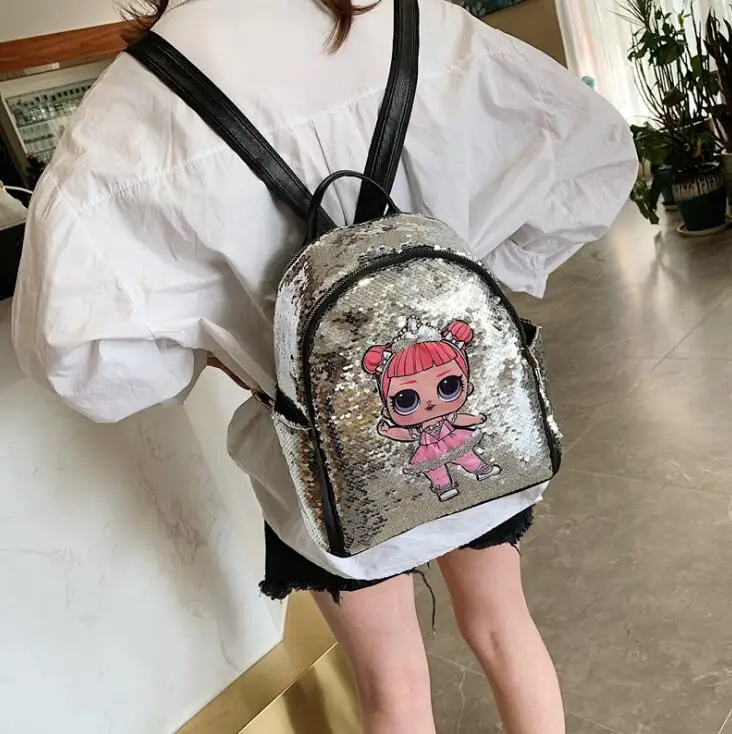 

2019 New Mini Sequined Backpack with Cute embroidery backpacks for Women Girls Travelbag Bling Rucksack Children School Bags