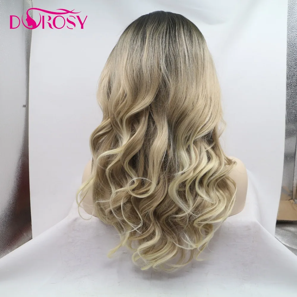 DOROSY волосы синтетические волосы на кружеве парик высокая температура волокна бразильские волосы парики длинные тела волна темные корни для женщин