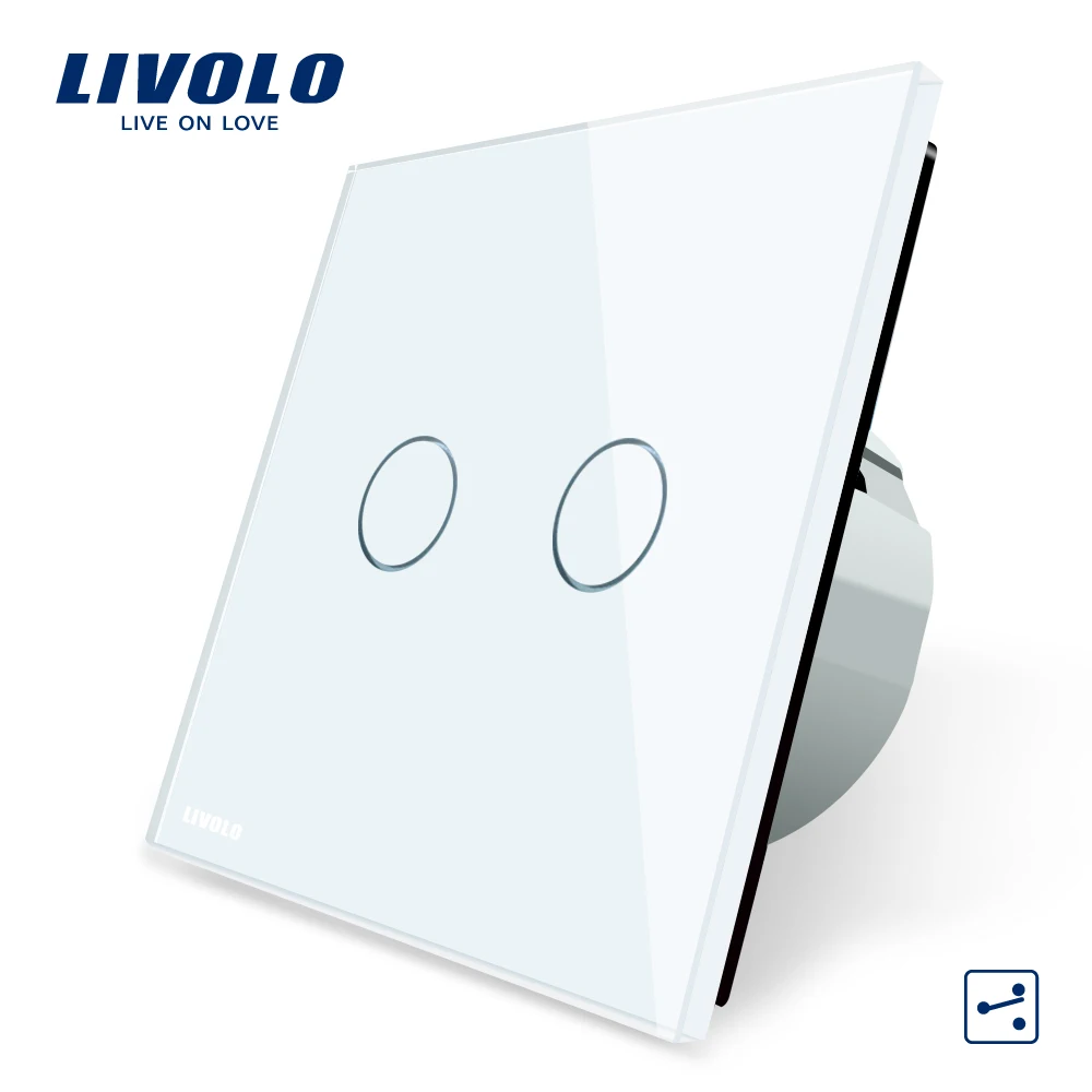 Manufacturer Livolo EU Standard Touch Switch 2 Gang 2 Way Control 3 Color Crystal Glass Panel