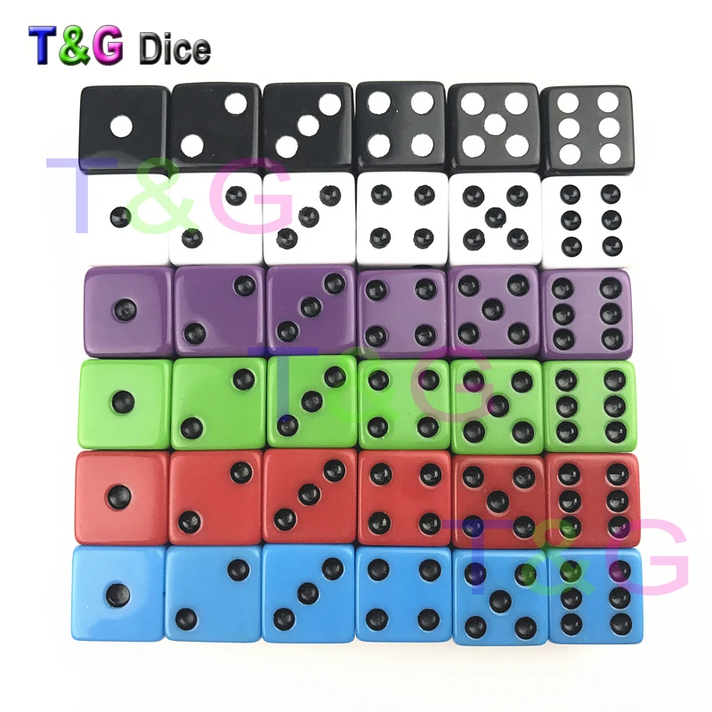 

6 Color T&G High Quality Dice 16mm Six Sided/D6 Standard Dots ,black inks for Bar Games/RPG/Playing Games/Board Game