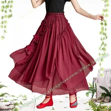 Размера плюс 6XL Летняя мода новая Ретро Повседневная Красная Шифоновая плиссированная Асимметричная Женская юбка дизайн/длинные юбки для женщин