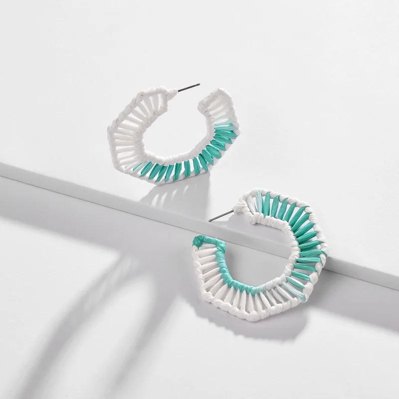 

Morandi Lafite Hand-woven Earrings Polygonal Geometric Openwork Alloy Earrings Romantic Dream Wedding Bridal Jewelry Accessories