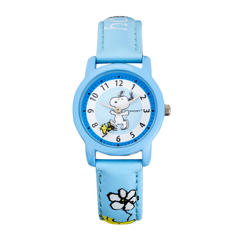 Snoopy Часы повседневные детские часы модные кварцевые наручные часы для девочек часы женские часы водонепроницаемые милые кожаные часы - Цвет: Синий