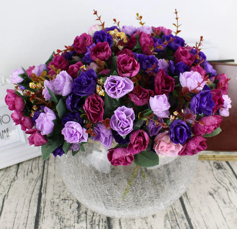 Flone Artificial Silk Rose Bouquet Fake Flowers Home Wedding Display Flower European Rose Small Bouquet Party Decoration (17)