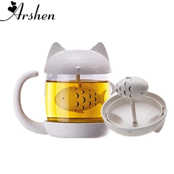 

Arshen Wheat Cup Fibre Cute Cat Cup Tea Cups With Fish Infuser Strainer Filter Tea Cup With Cat Shaped Tea Home Office Gifts