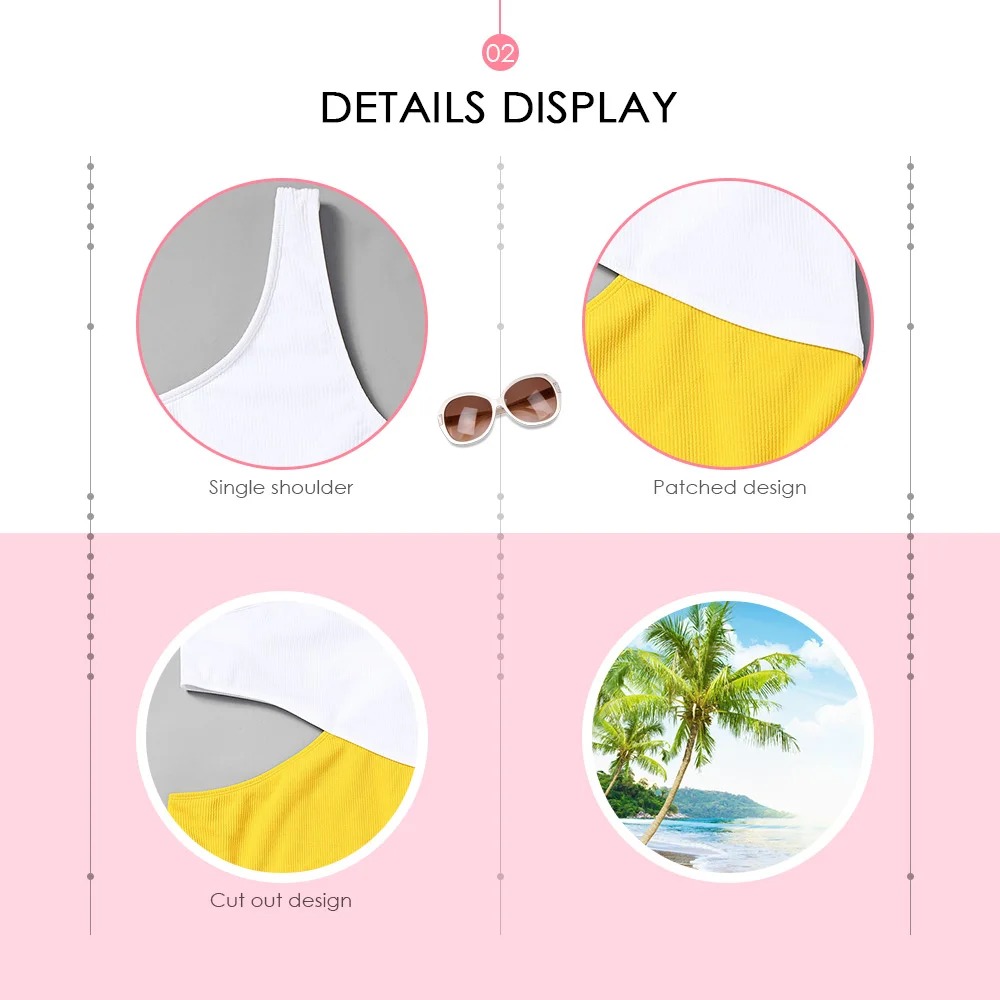 Single Shoulder Patched Cut Out Women Swimsuit Swimwear