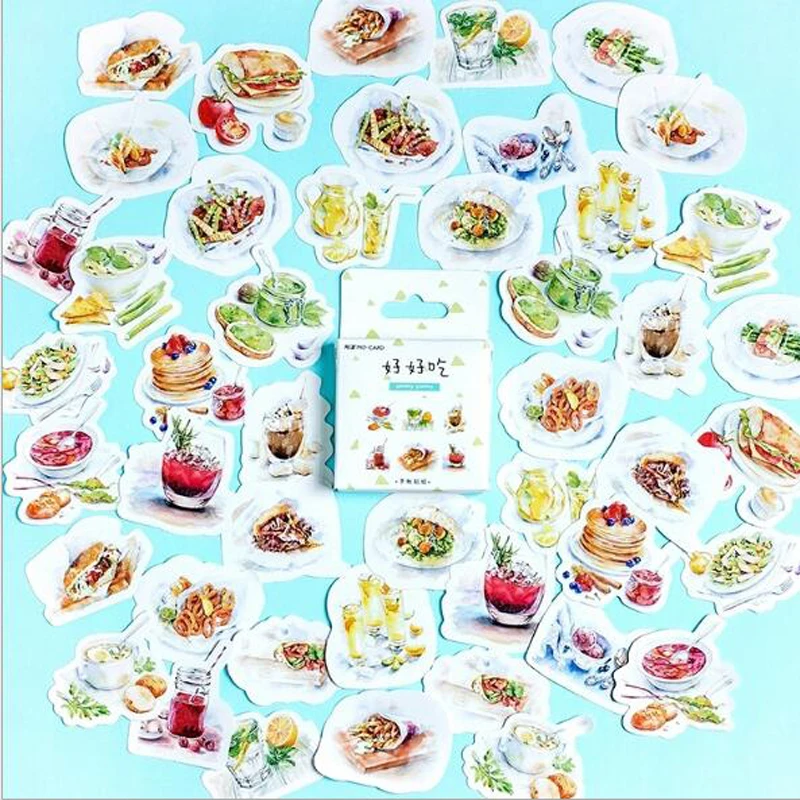 

Creative Cute Food Paper Sticker Decoration DIY Scrapbooking Sticker Stationery Kawaii Diary Label Stickers 46 Pcs/Box