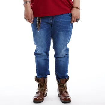 

Spring and Autumn New Large Size Jeans Extra Large Men Loose Jeans Trousers Waist Stretch Dark Blue Casual Pants Size 34-46 48