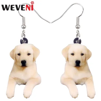 WEVENI-아크릴 스위트 래브라도 리트리버 개 귀걸이, 새로운 긴 매달리는 드롭 여성을 위한 유행 동물 쥬얼리, 여자 성명 선물