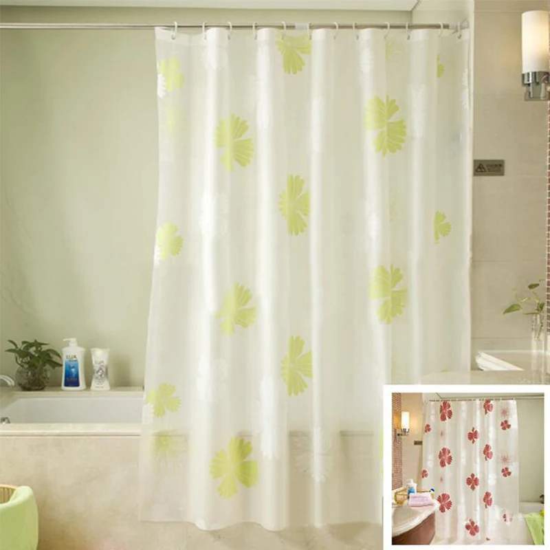 New Eco friendly PEVA Shower Curtains Red Flower Printed Matte