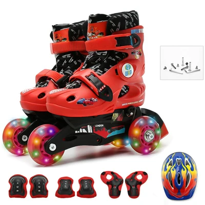 Дети Прекрасный стабильный баланс слалом параллельный мигающий скейт роликовые ботинки встроенный регулируемый Предотвращение падения 6 цветов - Цвет: Red set S EUR 27-30