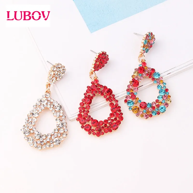 

LUBOV Multi-color Hollow Waterdrop Crystal Dangle Earrings Luxury Gold Color Drop Earrings Trendy Bohemia Style Women Jewelry
