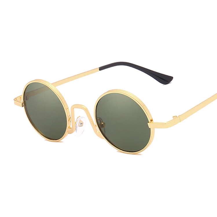 Металлические стимпанк Солнцезащитные очки для мужчин и женщин, модные круглые очки, фирменный дизайн, ретро оправа, Винтажные Солнцезащитные очки для мужчин, высокое качество - Цвет линз: GoldG15