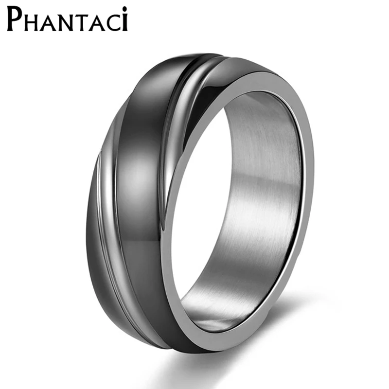 

Phantaci 6MM No Fade Stainless Steel Men Ring Black Fashion Male Cool Jewelry Metal Titanium Ring Man