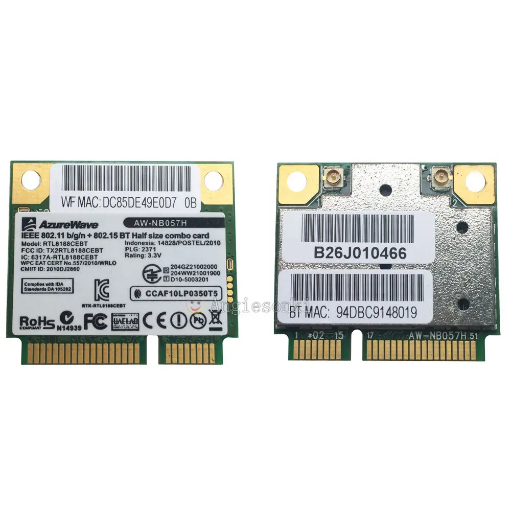 Realtek RTL8188CEBT 802 11 b/g/n Wi Fi + BT 3 0 150 Мбит/с Mini PCI E Беспроводная комбинированная карта