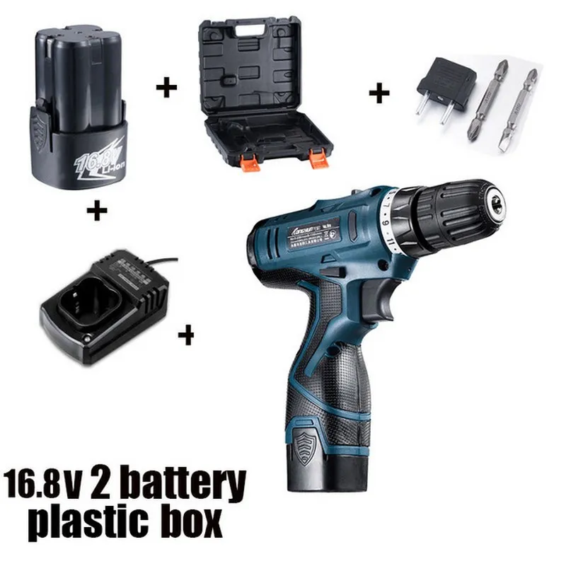 16.8V Plastic Box Электрическая аккумуляторная отвертка дрель перезаряжаемая 2 батареи литиевая многофункциональная Бытовая отвертка шуруповерт инструмент - Цвет: 16.8V Plastic Box