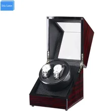 Лак пианино глянцевая деревянная черная углеродная волокно двойной валик для часов коробка тихий мотор часы коробка для хранения с окошком для брендовых часов