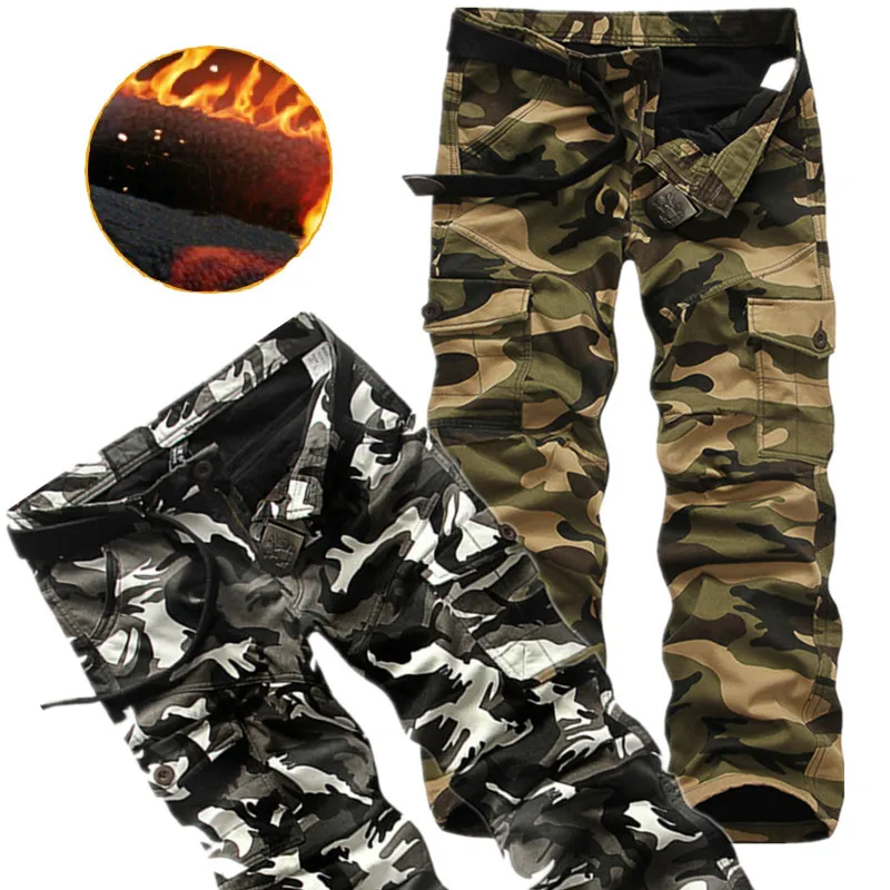 Billige Winter Verdicken Fleece Armee Fracht Taktische Hosen Overalls männer Military Baumwolle Casual Camouflage Hose Warme Hosen