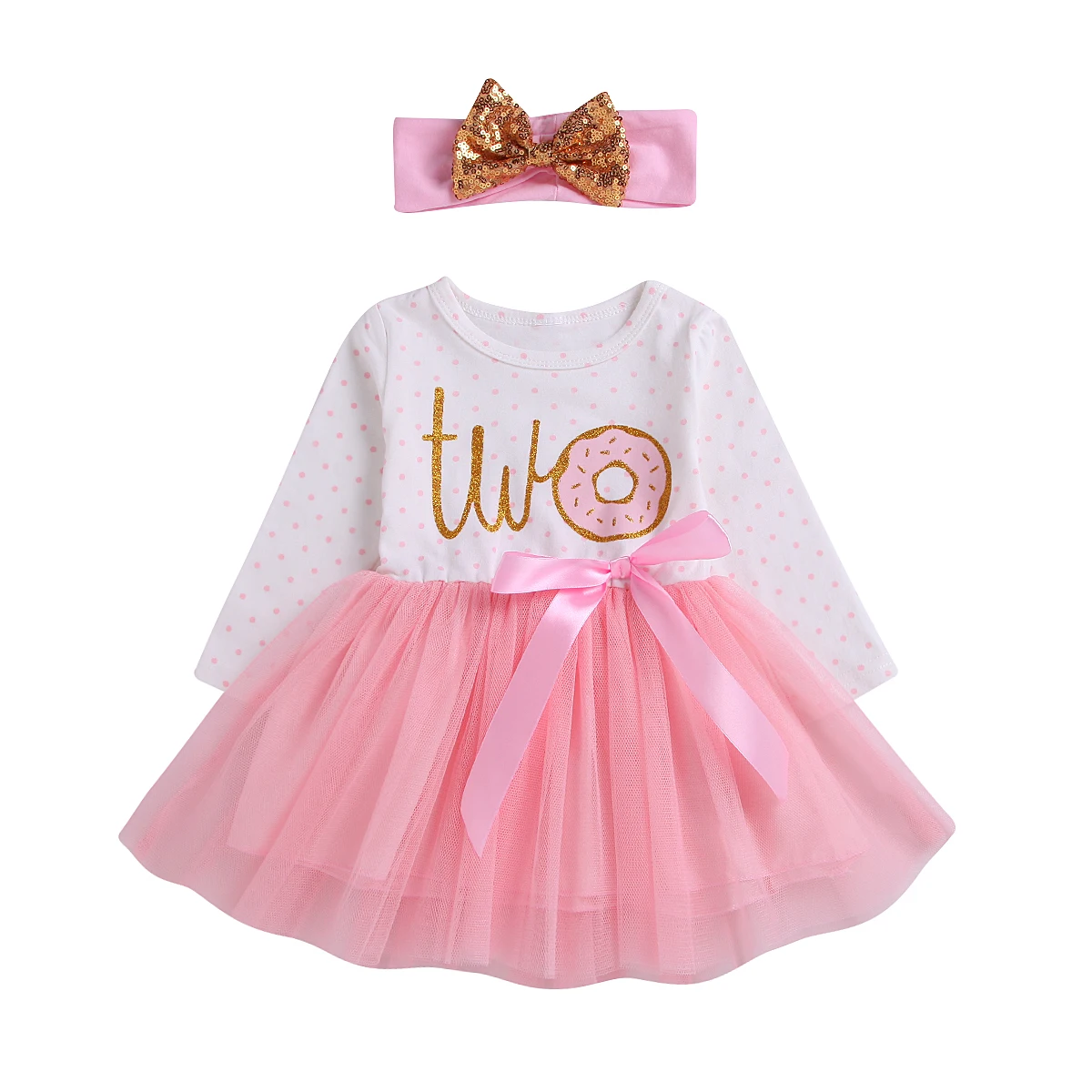 Citgeett 1st/2nd/3rd Birthday Baby Girls Donut Polka Dot Tulle Tutu Princess Party Dress Birthday 2pcs 5