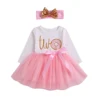 Citgeett 1st/2nd/3rd Birthday Baby Girls Donut Polka Dot Tulle Tutu Princess Party Dress Birthday 2pcs 5
