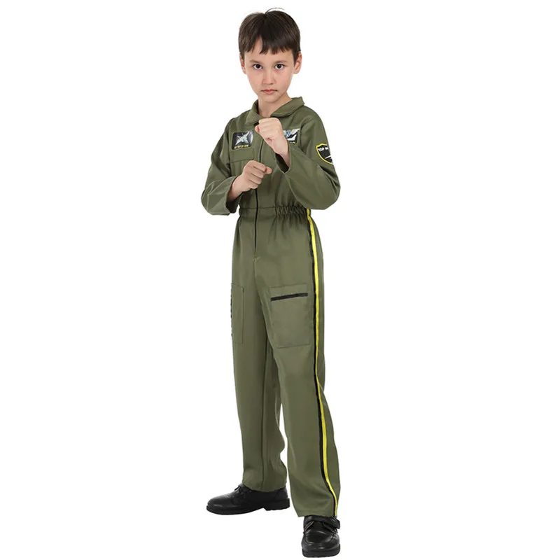 Preise Kinder Flug Anzug Pilot Kleid Up Top Gun Kostüm Air Force Kostüme Uniform ArmyGreen Overall Overall für Jungen Halloween Cosplay