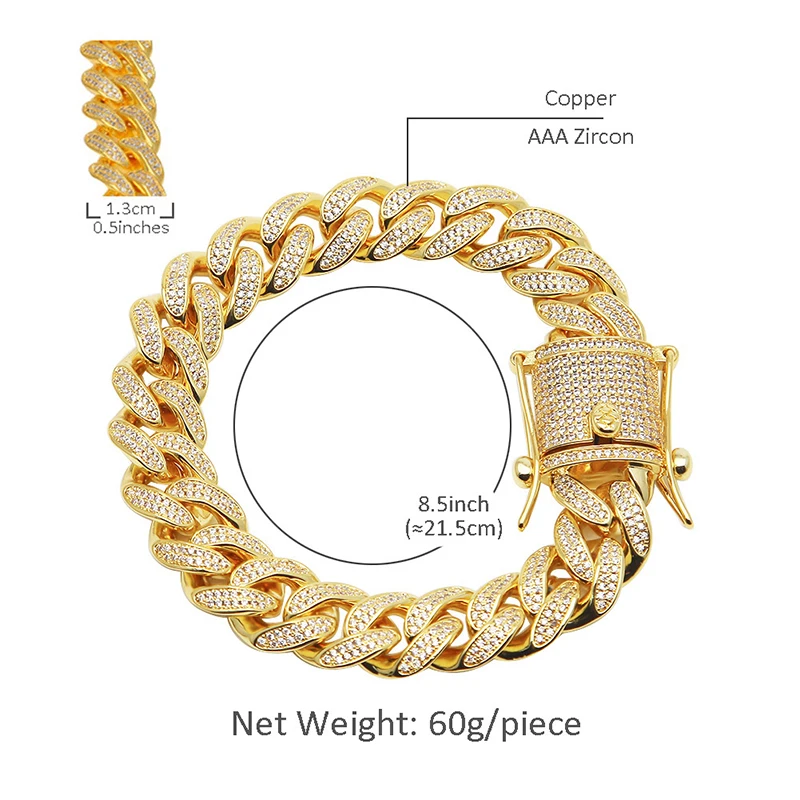 Бедра Полный AAA и украшением в виде кристалла кубического циркония льдом проложить Для Мужчин's кубинский браслет цвета: золотистый, серебристый Майами цепь Браслеты для Для мужчин ювелирные изделия